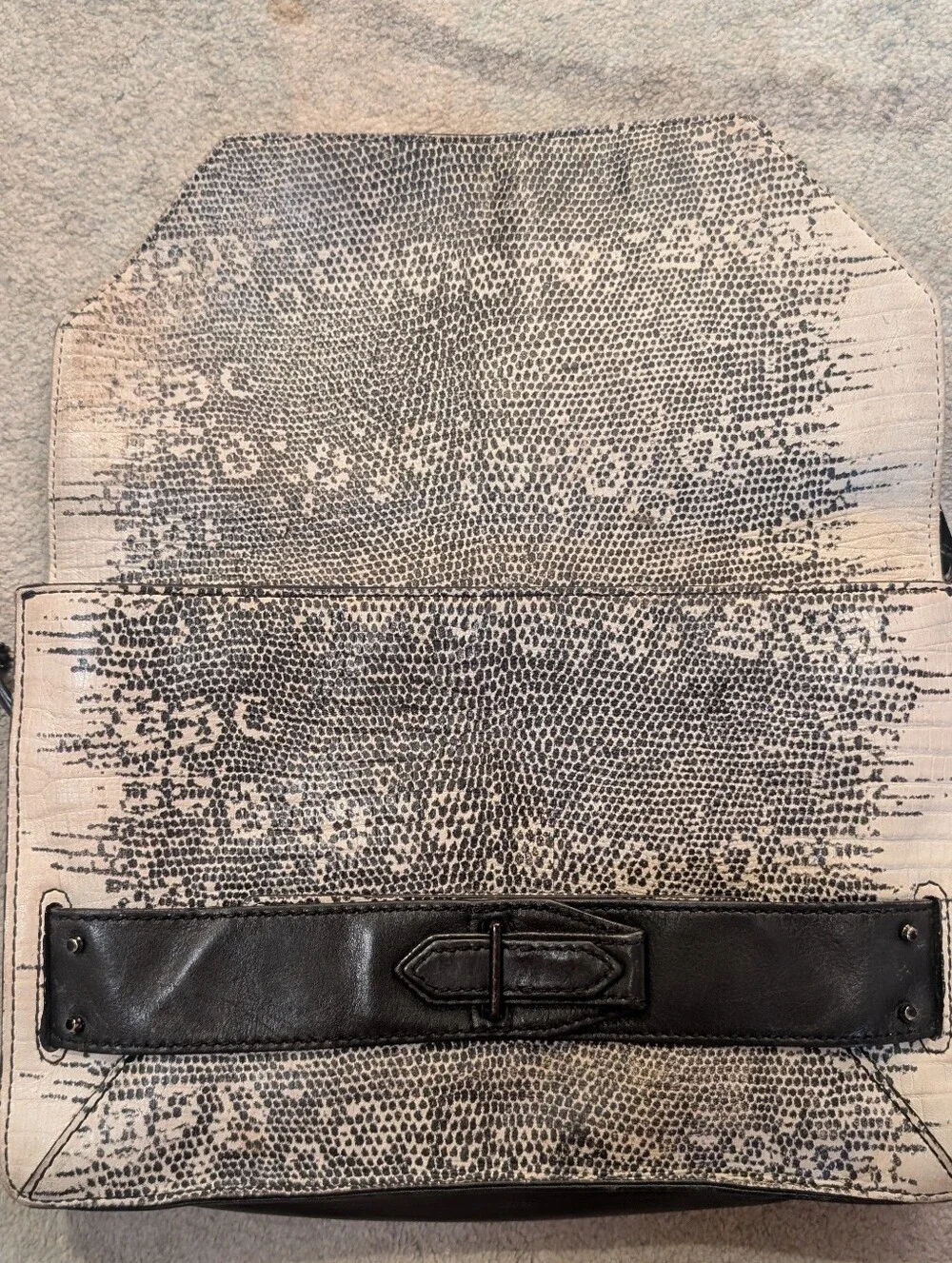Derek Lam 10 Crosby Black Snakeskin Print Leather Folio Shoulder Bag